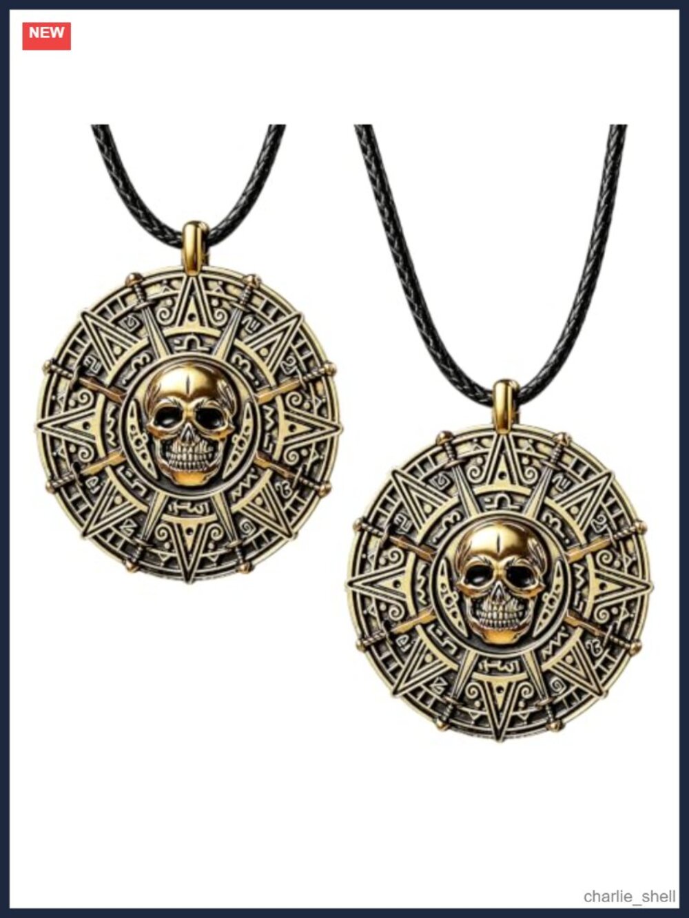 Pirate Skull Coin Necklace Set 2 Pcs Metal Rope Halloween Costume Accessory